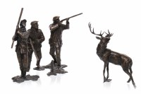 Lot 1265 - PAIR OF BRONZE HUNTING FIGURES one modelled as...