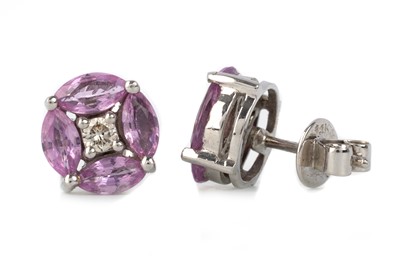 Lot 529 - PAIR OF PINK SAPPHIRE AND DIAMOND CLUSTER EARRINGS