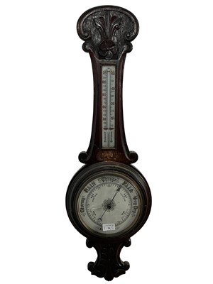 Lot 96 - VICTORIAN ANEROID BAROMETER WITH THERMOMETER