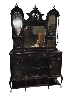 Lot 101 - LATE VICTORIAN ORNATE EBONISED DISPLAY CABINET