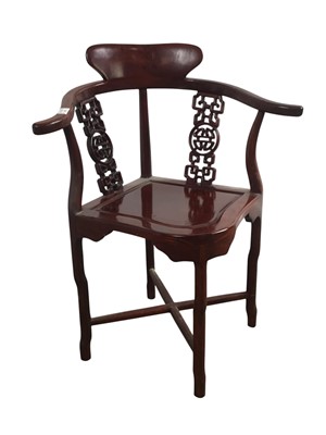 Lot 103 - CHINESE HARDWOOD CORNER CHAIR