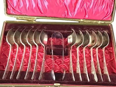 Lot 126 - SET OF TWELVE SILVER SPOONS AND SUGAR TONGS