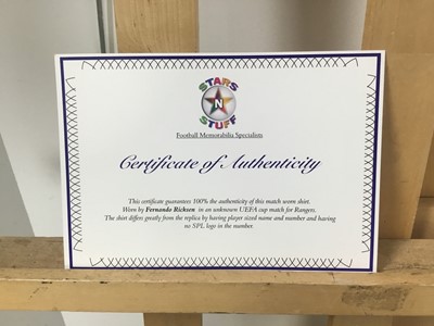 Lot 1783 - FERNANDO RICKSEN, RANGERS F.C. UEFA CUP MATCH WORN JERSEY