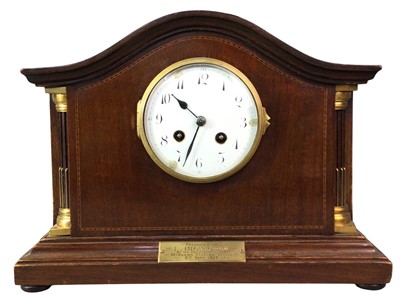 Lot 150 - MAHOGANY DOME TOP MANTEL CLOCK