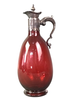 Lot 259 - VICTORIAN RUBY GLASS OVOID WINE JUG
