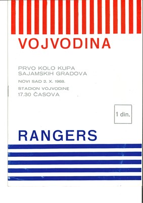 Lot 1703 - VOJVODINA F.C. V RANGERS F.C. FOOTBALL PROGRAMME