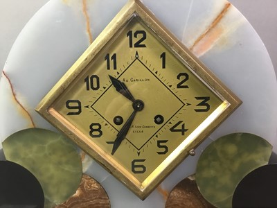 Lot 1059 - FRENCH MARBLE AND SLATE ART DECO GARNITURE CLOCK