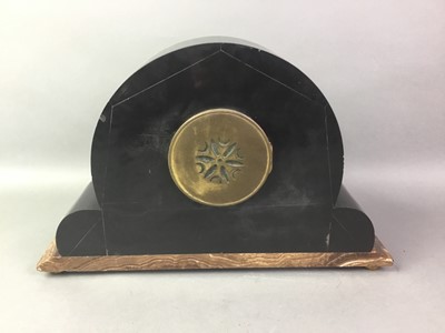 Lot 1059 - FRENCH MARBLE AND SLATE ART DECO GARNITURE CLOCK