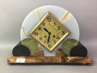 Lot 1059 - FRENCH MARBLE AND SLATE ART DECO GARNITURE CLOCK