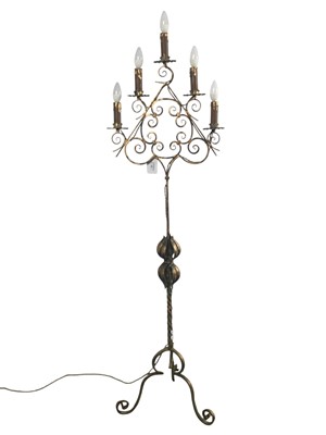 Lot 182 - BRASS FIVE POINT TORCHERE LAMP