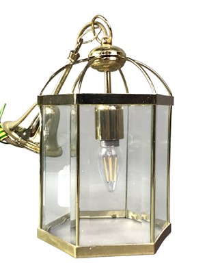 Lot 313 - TWO BRASS AND GLASS CEILING LIGHT FITTINGS