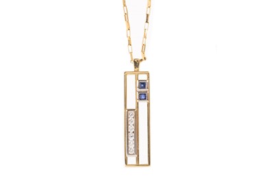 Lot 565 - CONTEMPORARY SAPPHIRE AND DIAMOND PENDANT