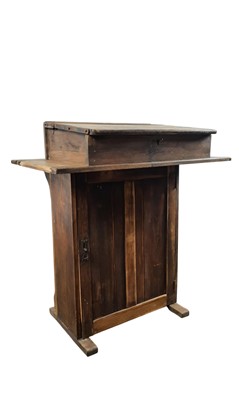 Lot 363 - VINTAGE OAK SCHOOL DESK WITH TALL CHAIR