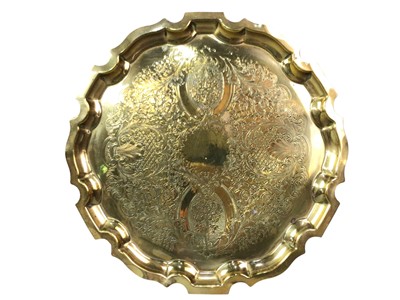 Lot 365 - GROUP OF FIVE BRASS CIRCULAR BRASS CHARGERS AND TRAYS