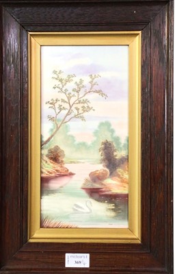 Lot 369 - PAIR OF PORCELAIN OAK FRAMED WALL PLAQUES