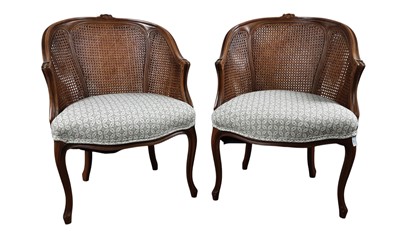 Lot 459 - PAIR OF BEECH BERGERE TUB CHAIRS