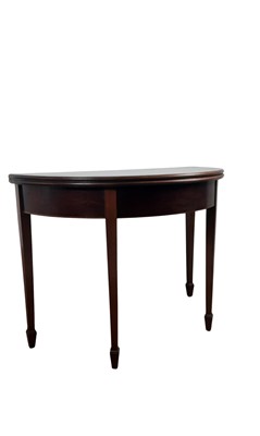 Lot 366 - MAHOGANY DEMI LUNE TURNOVER TEA TABLE