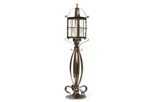 Lot 1362 - HAMMERED OXIDISED BRASS TABLE LAMP OF ART...