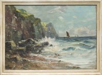 Lot 1366 - J B YOUNG, CRASHING WAVES oil on canvas board,...