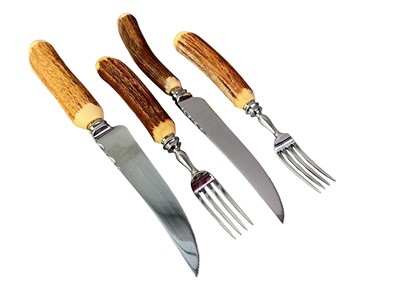 Lot 123 - SET OF ANTLER HANDED STEAK KNIVES