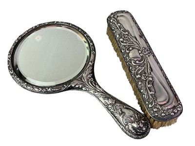Lot 131 - SILVER HANDMIRROR AND BRUSH