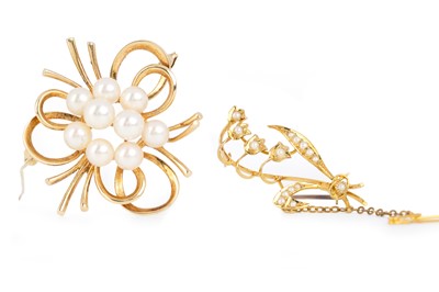 Lot 636 - TWO PEARL SPRAY BROOCHES AND ANOTHER