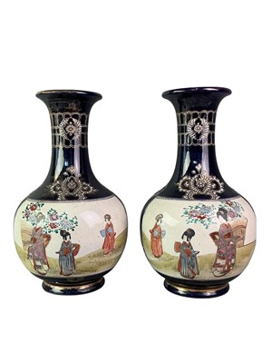 Lot 186 - PAIR OF JAPANESE BOTTLE SHAPED VASES