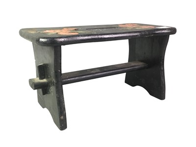 Lot 204 - PAIR OF BLACK PAINTED WOODEN STOOLS