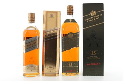 Lot 334 - JOHNNIE WALKER 18 YEAR OLD GOLD LABEL 75CL AND 15 YEAR OLD GREEN LABEL 1L