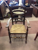 Lot 1395 - SIX LADDERBACK DINING CHAIRS two carvers and...