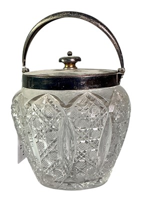 Lot 323 - LATE VICTORIAN SILVER MOUNTED CUT GLASS BISCUIT JAR
