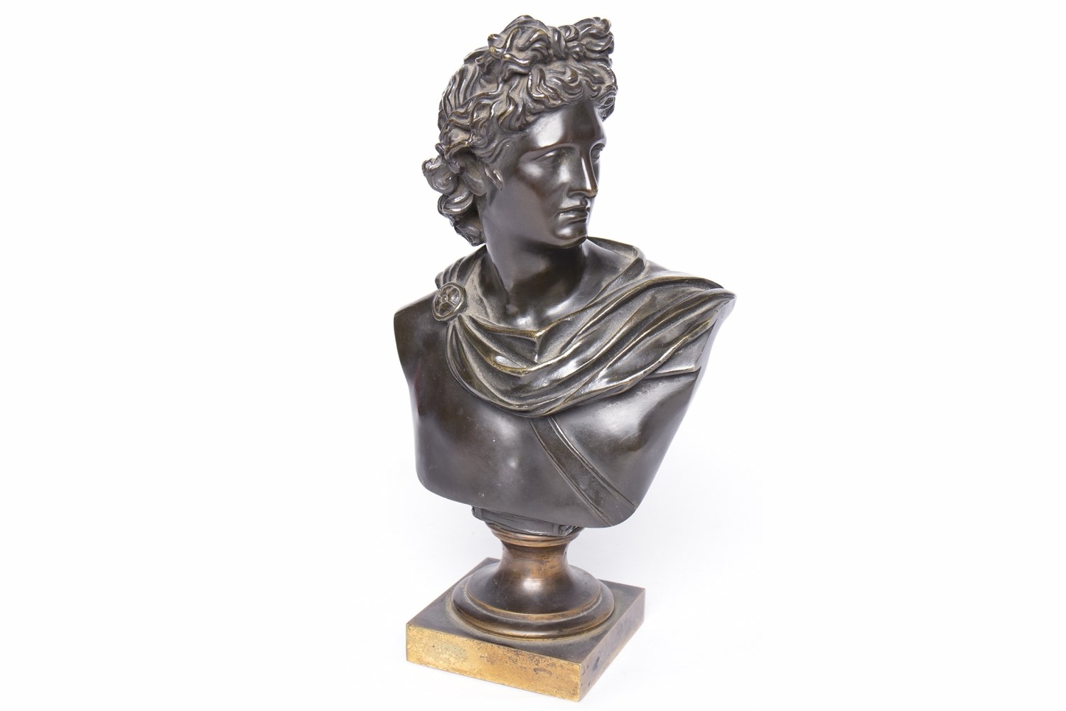 Lot 1412 - BRONZE BUST OF APOLLO modelled on the