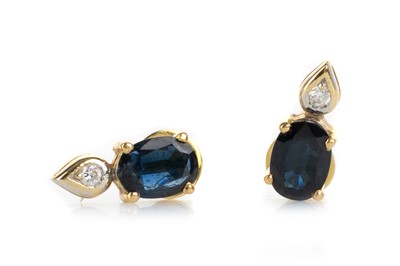 Lot 687 - PAIR OF SAPPHIRE AND DIAMOND EARRINGS
