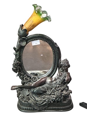 Lot 308 - ART NOUVEAU STYLE LAMP / MIRROR