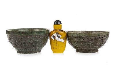 Lot 1224 - TWO CHINESE GREEN HARDSTONE BOWLS