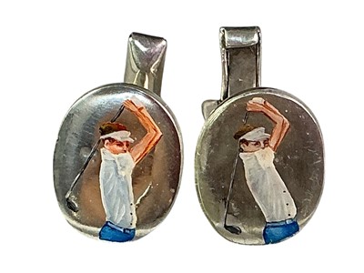 Lot 348 - GOLF INTEREST: PAIR OF SILVER CUFFLINKS