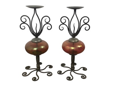 Lot 354 - THREE WROUGHT IRON CANDLEHOLDERS