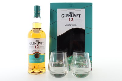 Lot 413 - GLENLIVET 12 YEAR OLD GIFT PACK WITH 2 GLASSES