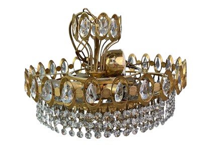 Lot 170 - GILT LACQUERED METAL AND FACETTED GLASS FOUR LIGHT CHANDELIER