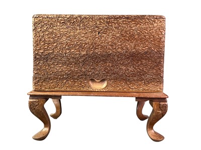 Lot 589 - SMALL INDIAN CARVED TEAK CHEST