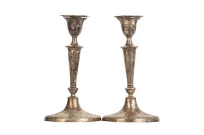 Lot 907 - PAIR OF EDWARDIAN SILVER CANDLESTICKS