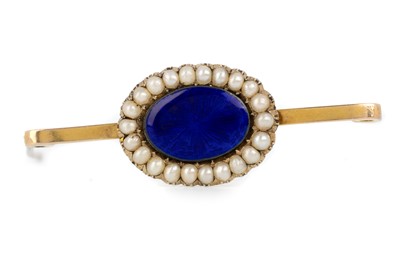 Lot 621 - VICTORIAN ENAMEL AND PEARL BAR BROOCH