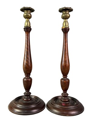 Lot 214 - PAIR OF VICTORIAN MAHOGANY TABLE CANDLESTICKS