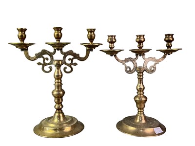 Lot 688 - PAIR OF BRASS CANDELABRA, 20TH CENTURY