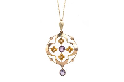 Lot 440A - EDWARDIAN AMETHYST AND GOLD PENDANT ON CHAIN