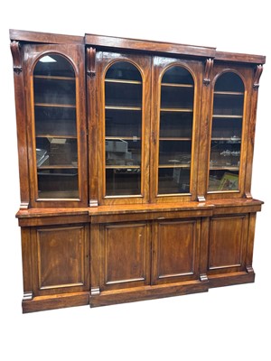 Lot 1242 - VICTORIAN MAHOGANY BREAKFRONT BOOKCASE