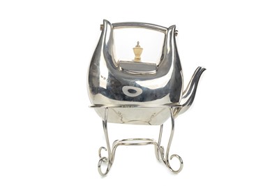 Lot 478 - IN THE MANNER OF DR CHRISTOPHER DRESSER, SILVER KETTLE ON STAND
