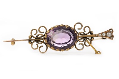 Lot 415 - VICTORIAN AMETHYST AND SEED PEARL BROOCH