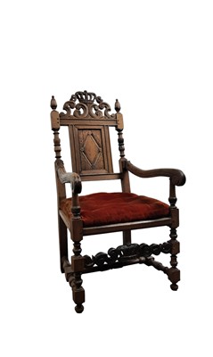 Lot 92 - WAINSCOT TYPE CARVED OAK ARMCHAIR