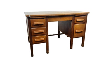 Lot 97 - GOLDEN OAK DOUBLE PEDESTAL TEACHER'S DESK